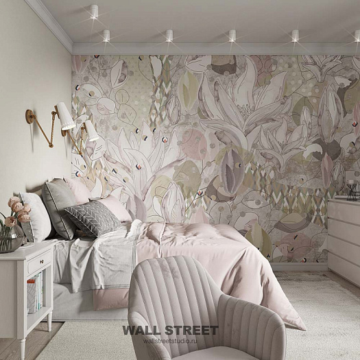 Фотообои в интерьере артикул Pattern Flower 10, ЦВЕТОЧНЫЙ ПАТТЕРН / PATTERN FLOWER, Wall street
